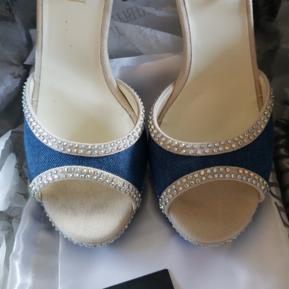 Women's Fancy Jean Material Rhinestone Heels Shoes - Picture 4 of 8